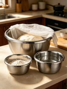 3pcs/1pc Large Rim Stainless Steel Seasoning Bowl, Thickened Durable Space-Saving Stainless Steel Multi-Functional Basin, Suitable For Kneading Dough, Washing Vegetables And Commercial Seasoning Storage. Prevent Water Splashing And Spilling (Large Rim Design); Excellent Practical Gift For Housewives, Christmas/Back To School Season. - View 3