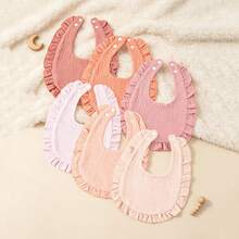 6Pcs Ruffled Crinkle Cotton Baby Drool Bibs, Absorbent Pure Cotton Stain Resistant Feeding Bibs For Newborn Boys Girls All Season - Multicolor - View 8