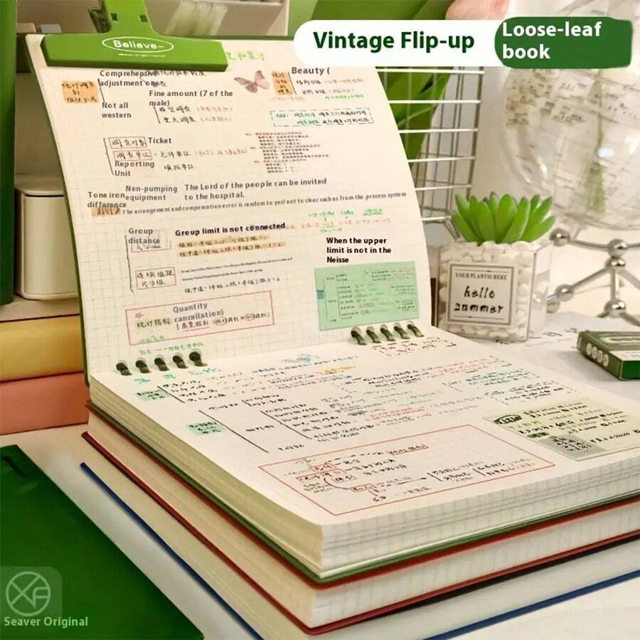 1Pc Minimalist Square Grid Loose-Leaf Notebook,8.46 Inches*7.68 Inches,21.5*19.5cm - Flip-Top Journal For Daily Office Use - Multicolor - View 1