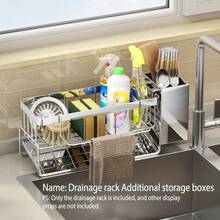 1pc Stainless Steel Sink Caddy With Drain Tray - Rust-Proof Kitchen Storage For Sponges, Soap Dispenser And Cleaning Cloths - Durable Countertop Accessory, Kitchen Sink Sponge Holder - Multicolor - View 3