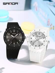 Unisex Minimalist SANDA Quartz Wristwatch, Sweat-Resistant Flexible Silicone Strap, Waterproof Shock-Resistant Easy-To-Read Pointer Watch, Suitable For School And Daily Wear - One Size - View 7