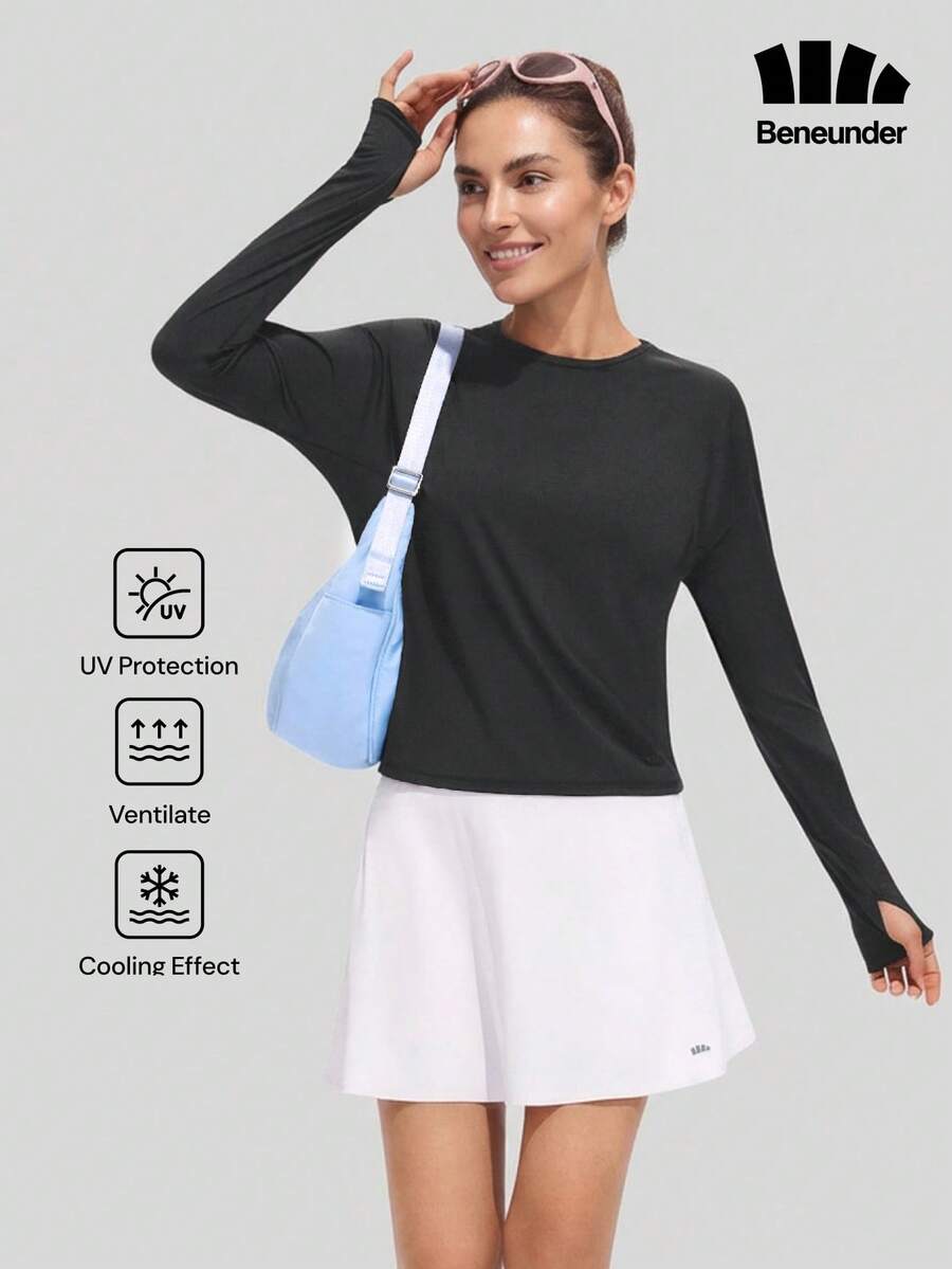 Beneunder Women's Breathable Long-Sleeve Sun-Protective T-Shirt (Slim Fit) AS003 - Black - View 1