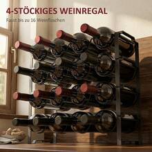 Weinregal für 16 Flaschen Stapelbar 42,5 x 16,5 x 41 cm Schwarz| Weinflaschenhalter Metall Schwarz, Flaschenregal, für Lagerraum, Keller - Übersicht 3