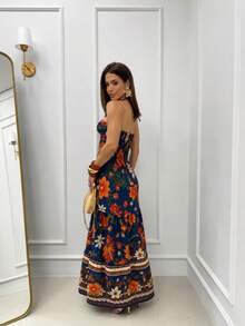 Women Long Dresses - 海軍藍和橙色 - 查看 2