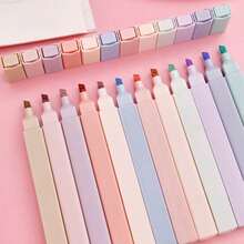 50pcs Morandi Stationery Set, Large Capacity Pencil Case, 6pcs Black Ballpoint Pens, 6pcs Morandi 0.5mm Colored Ballpoint Pens, 13-Color Gradient Highlighters, Sticky Notes, Eraser, Ruler, Cute Office And School Supplies, Neutral Gift, Back To School - Stationery Set - View 10