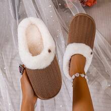 Women's Thermal Lined Comfortable Anti-Slip Wear-Resistant Closed Toe Faux Fur Slippers Faux Suede - Brown - View 9