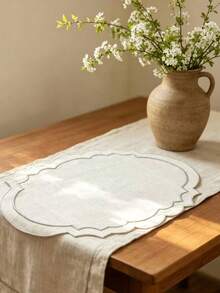4pcs Solid Color Embroidered Placemats, Pastoral Style Polyester Fiber Round Placemats, Suitable For Dining Table, Coffee Table, Tea Table, Daily Home Decor, Vase Mat, Wedding, Holiday, Party - White - View 2