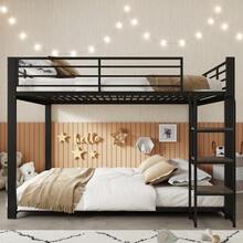 140*200CM Metal Loft Bed / Bunk Bed With Wooden Staircase Storage - 黑色 - 查看 4