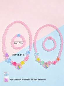2pcs/Set Cute Resin Heart Pendant Star Beaded Necklace & Bracelet Jewelry Set For Girls, Daily, Holiday, Party Gift - Multicolor - View 5