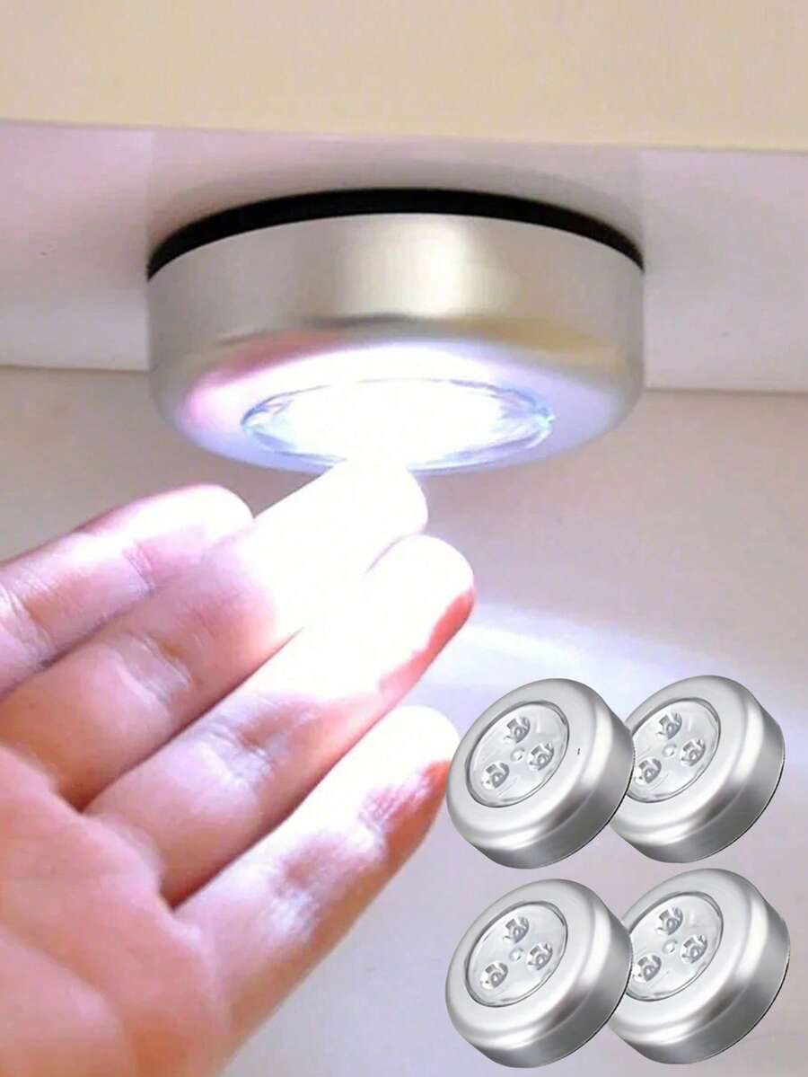 觸控式 LED 燈,銀色自黏式迷你櫥櫃照明燈,電池供電無線壓感小夜燈,適用於廚房、衣櫃、汽車、露營車、樓梯緊急照明,免鑽孔安裝 - 銀色外殼 - 查看 1