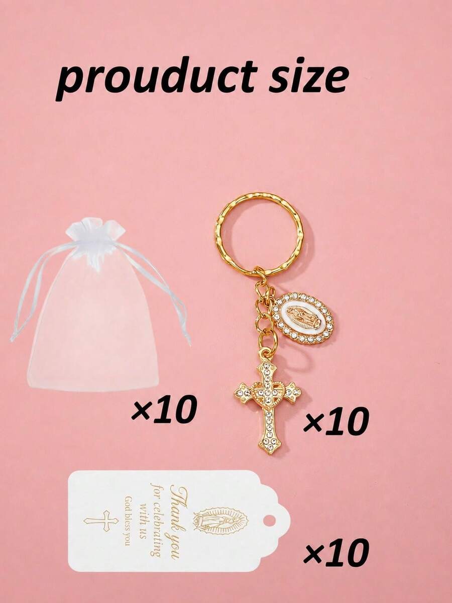 60pcs/20set Gantungan Kunci Salib dengan Tas Hadiah Organza dan Label, Cocok Sebagai Hadiah Baptisan, Acara Menyambut Bayi, Pesta Ulang Tahun, Peringatan Keagamaan, Hadiah Komuni Pertama Kristen - MultiWarna - View 1