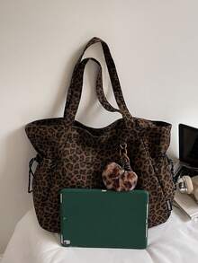 Nicekee Retro Popular Leopard Print Large Capacity Tote Bag, Niche Design Multi Pocket Shoulder Bag, Exquisite Heart-Shaped Pendant,Suitable Commuting - Multicolor - View 10