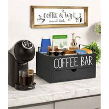 1pc Rustic Wooden Coffee Bar Organizer, Countertop Coffee Capsule Storage Rack, Desktop Coffee Tea Beverage Condiment Organizer, Rustic Coffee Accessories Storage Box, Bar Decor, Home Storage & Organization - Multicolor - View 1
