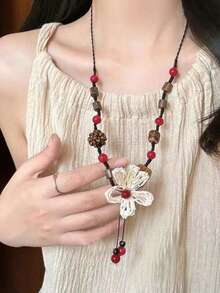 Bohemian Style Ethereal Floral Pendant Necklace For Women, New Chinese Vintage Sweatshirt Chain - Multicolor - View 6