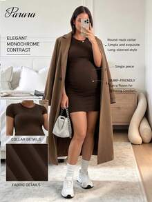 Parara Maternity Dress, Fitted, Slimming, Elegant, Versatile For Outdoor Wear Summer Brown - Brown - View 1