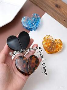 1 Pair Women's New Leopard Print Heart Magnetic Hair Claw Clips, Women's Hair Accessories, Vintage Style, Detachable Hair Clips, For Half-Up Hairstyles - Multicolor - View 7