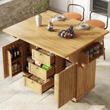 Foldable Serving Trolley, 95 Cm Kitchen Cart With Ergonomic Height, PE Rattan Drawers, Mobile Trolley For Kitchen, Balcony & Camping, Natural Brown - Natural Color - View 12