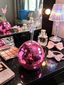 1pc/5pcs Creative Round Glitter Ball Cup, Valentine's Day Single Layer Spherical Straw Cup, Party Disco Fashion Plastic Cup, Suitable For Party, Holiday Gathering, Iced Coffee, Juice, Sisterhood Gathering - Multicolor - View 21