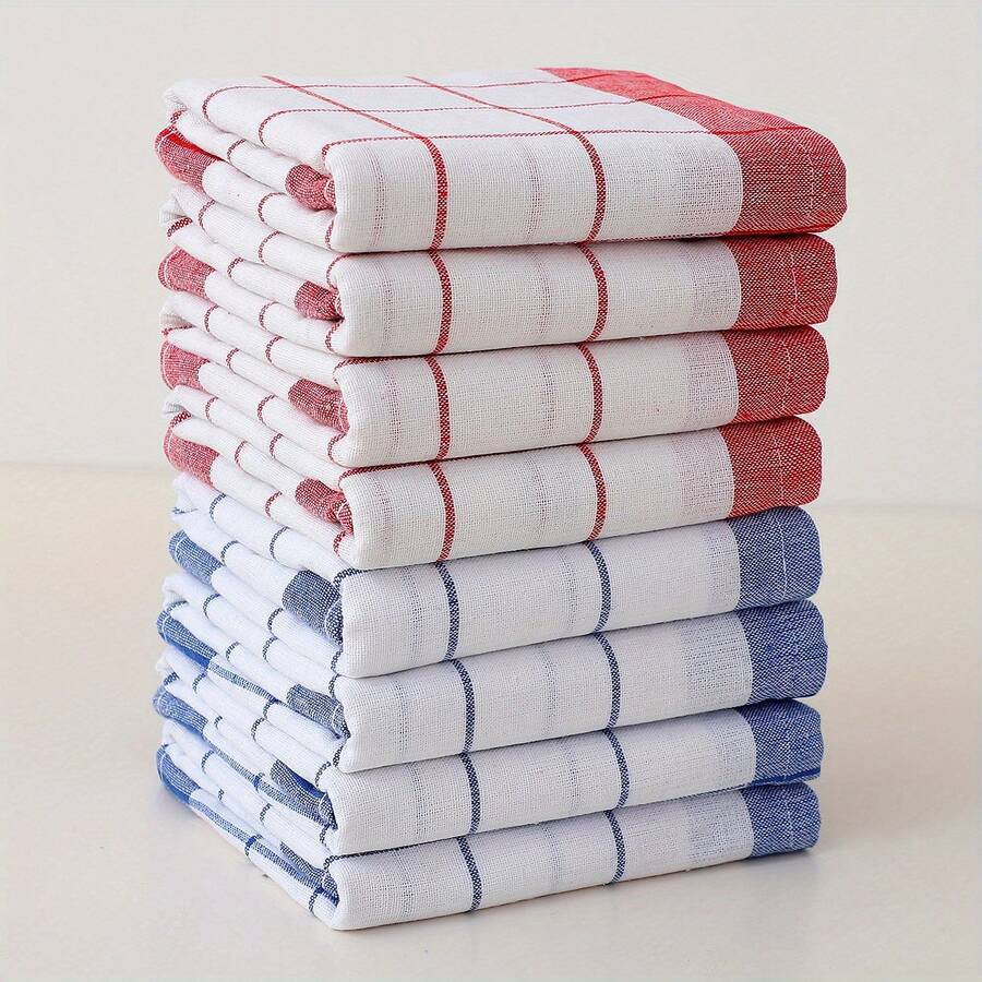 2/4/8/12入 40cm*60cm 極簡格紋廚房抹布，適用於洗碗與餐具擦乾