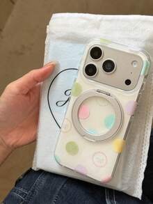 360°旋轉一體式支架手機殼，適用於 Apple 17 Pro Max、16 Pro、15 Pro Max，馬卡龍彩色波點設計，個性化新款保護殼 - 白色 - 查看 11