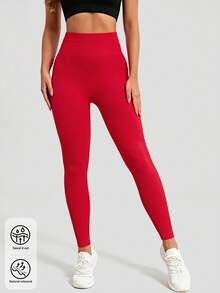 Legging Tanpa Jahitan Rajut Vertikal Minimalis, Siluet Terbentuk untuk Gerakan Aktif Sehari-hari - Merah - View 2