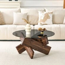 Living Room Table Sets - Walnut + MDF+Glass - View 10
