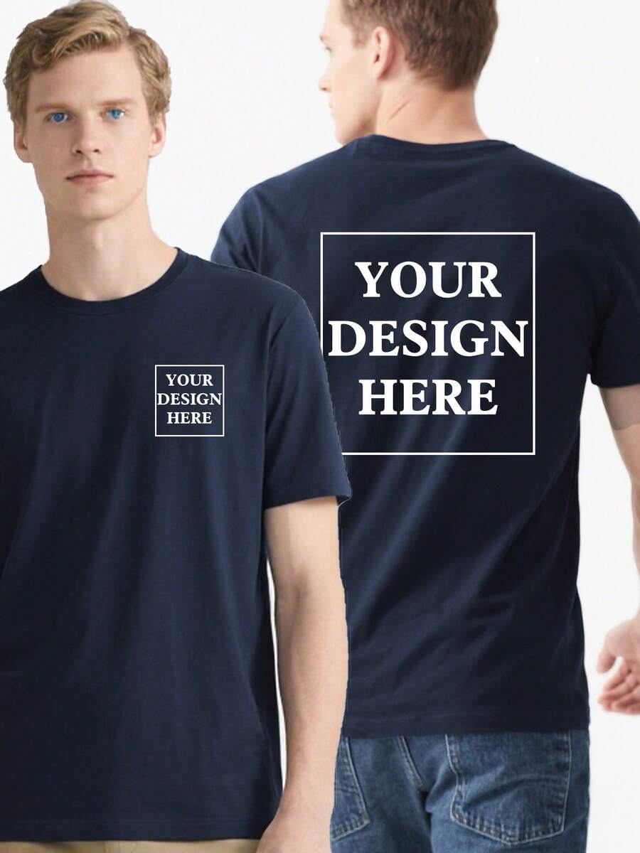 Custom Pure Cotton T-Shirt, Personalized Printing With Text, Photos, And Logos, DIY Short-Sleeve Summer Clothing / Flat-Printed T-Shirt - Navy Blue - View 1