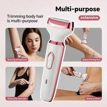 Afeitadora eléctrica recargable para mujeres, 4 en 1, apta para cara, nariz, piernas y axilas, recortadora de bikini indolora para uso en seco y húmedo, navaja recargable portátil de 500mAh - Blanco - Ver 7
