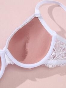 Women Floral Lace Push Up Bra For Small Bust, Comfort Breathable Underwire Bra, Adjustable Thin Straps Elegant Lingerie For Daily Wear - White - View 10