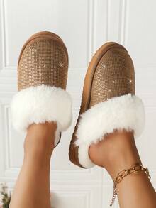 Women's Comfortable Soft Sole Autumn/Winter Slippers, Fleece Lined Warm Round Toe Low-Top Slip-On Thick Sole Bedroom Slippers - Brown - View 4