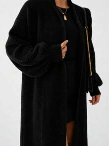 Women's Chenille Fabric Long Knit Cardigan - Black - View 1