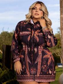 Plus Size Printed Windbreaker Jacket, Plus Size Parka, Nylon Blouse - 18 - View 1