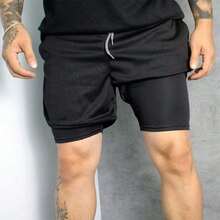 Bermuda Masculina 2 em 1 Dry Fit com Compressão para Corrida Academia e Treino Diário  Edition 2 - Preto - Visão 8