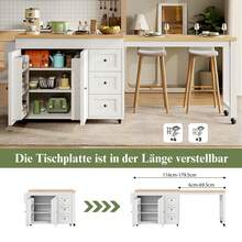Extendable Sideboard White/Black – Storage Space And Dining Table - 白色 - 查看 2