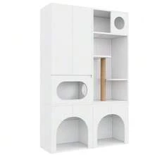 Cat Litter Box Cabinet, Pet Cabinet, Pet Storage Unit, Cat Tree, For 2 Litter Boxes, With Scratching Post And Resting Area, For Cats And Dogs, White, 140 X 45 X 195 Cm - one-size - View 8