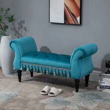Luxury Upholstered Bench, Polyester And Rubber Foam Ottoman - Blue - View 5