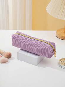 1pc Corduroy Pencil Case, High Aesthetic, Large Capacity Portable Makeup Bag, Suitable For Stationery Storage, Desk Storage, Desk, School, Office, University, Gift For Female Students, Christmas Gift - Multicolor - View 10