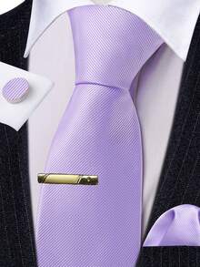Lavender Plain Necktie Pocket Square Cufflinks Tie Clip 4pcs Set For Botanical Garden Bridal Tea & Garden Wedding Luncheon - Mauve Purple - View 1