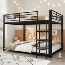 140*200CM Metal Loft Bed / Bunk Bed With Wooden Staircase Storage - 黑色 - 查看 5