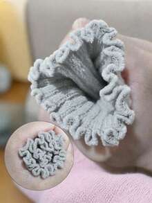 女款純色灰色羅紋針織腿套，荷葉邊鬆垮長款針織腿套 Y2K 休閒堆疊腿襪 - 灰色 - 查看 5