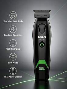Kemei Electric Hair Clipper, Professional Men's Hair Trimmer, Powerful Motor That Doesn't Jam Hair, USB Charging, DLC Blades, Comes With A Charging Base, Suitable For Barbershops Or Home Use, Men's Haircut Tool Set, Gift For Men - Black - View 3