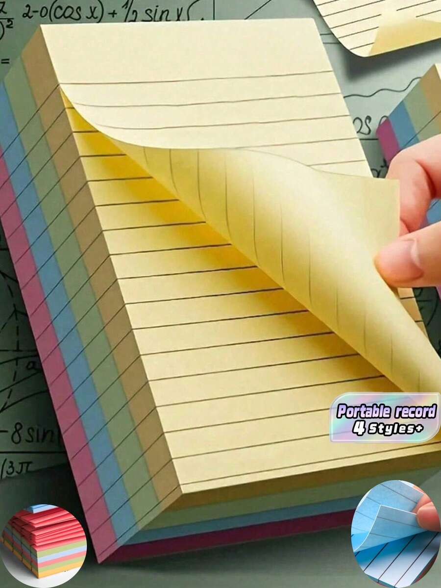 100pcs Line Grid Sticky Notes, 4 Colors Portable Student Note Marking Writing Stickers, Self-Adhesive Easy-To-Stick Memo Pads, Suitable For Office, Home, School, Large/Medium 2 Styles, Back To School Office Assistant