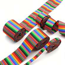 1 Roll Vibrant Mexican Serape Striped Polyester Ribbon - 5 Yards, Multiple Widths Available (1cm/3cm/5cm/6cm/7.5cm), Suitable For DIY Crafts, Sewing, Gift Wrapping And Fashion Accessories, Handmade Supplies, Bold Stripes, Woven Texture - Multicolor - View 1