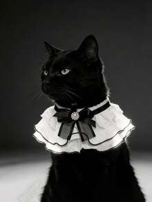 Cute Lace Trim Bow Pet Collar Bib, Detachable, Floral Plaid Cartoon Print, Exquisite Lace Decoration With Bell, Suitable For Kittens, Indoor Cats, Small Dogs, Highly Attractive Pet Decorative Accessory - Multicolor - View 10