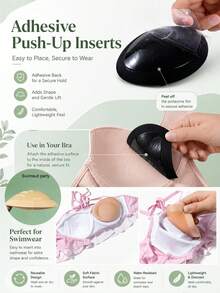 Self-Adhesive Bra Pads Inserts, Thickened Push Up Breast Cup Enhancer, Reusable Invisible Lift Bra Padding For Swimwear & Bikini - Multicolor - View 6