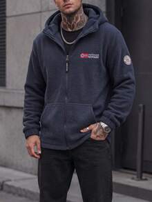 Áo khoác nam có mũ trùm đầu, chất liệu lông cừu Polar Fleece ấm áp, lớp lót dày dặn, khóa kéo toàn thân, thích hợp cho mùa đông. - Xanh đậm - Xem 2