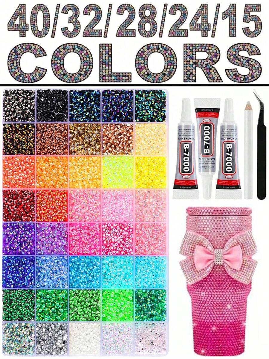 15/24/28/32/40 Colors Resin Crystal Rhinestones, Dazzling Flat Back Colored Resin Diamonds, Embedded Gemstone Picker, Suitable For DIY Diamond Painting, Books, Cups Rhinestone Decoration, DIY Craft Supplies - Resin Rhinestones - View 1