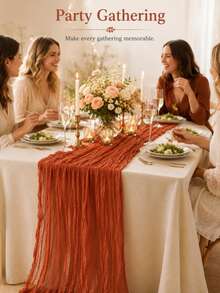 Country Style Cheesecloth Table Runner, Multiple Colors Available, Soft Semi-Transparent Gauze Table Decor, Natural Crinkle Texture, Long Flowing Tablecloth, Suitable For Wedding Receptions, Birthday Parties, Banquets, Restaurants And Home Event Decoration - Style a - View 5