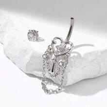 1pc Exquisite Chain Tassel Fashion Titanium Butterfly Belly Button Ring For Women Daily Wear - Silver - View 2