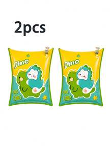 2pcs Kids Inflatable Swimming Arm Floats, Cartoon Dinosaur Print Arm Rings, Summer Pool Beach Water Play Equipment, Lightweight Portable Swimming Accessories, Vacation Water Play Supplies - Green - View 6